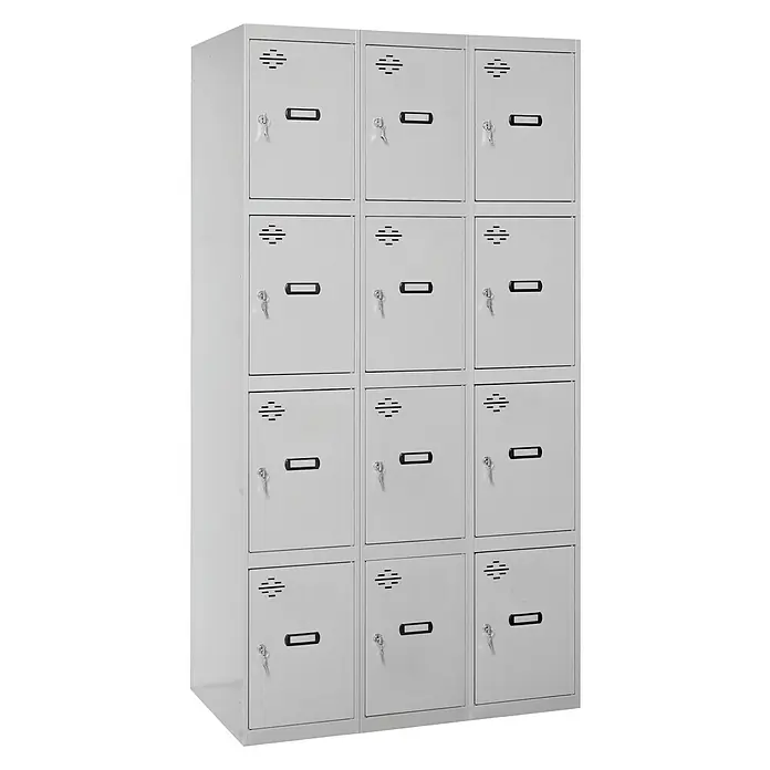 Simonrack Simonlocker Taquilla locker Prof. Doors - L x An x Al: 50 x 120 x 180 cm, Gris/Gris, Número de puertas: 12 ud. - Taquilla metálica gris con doce compartimentos, ideal para el almacenamiento seguro de artículos en diversos entornos, con cerraduras y agujeros de ventilación.