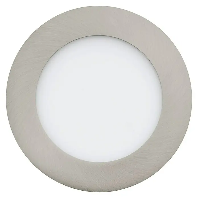 LED-Einbauleuchte - Nickel-Matt, Durchmesser: 12 cm, Metall - Eine moderne Deckenleuchte mit gebürstetem Nickelrahmen und einem hellen, runden Diffusor für eine gleichmäßige Ausleuchtung.