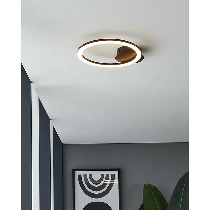 Eglo connect.z LED-Deckenleuchte PARRAPOS-Z - L x B x H: 340 x 300 x 45 mm, Schwarz, 12 W, Dimmbar - Moderne Deckenleuchte in Ringform mit integrierten LEDs, die ein angenehmes, diffuses Licht erzeugt und eine stilvolle Atmosphäre schafft.