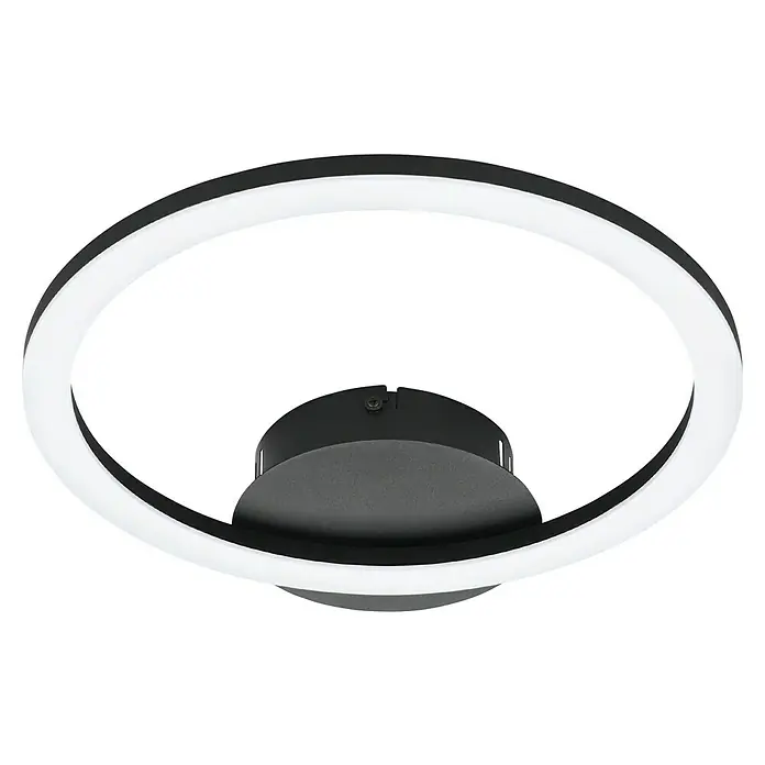 Eglo connect.z LED-Deckenleuchte PARRAPOS-Z - L x B x H: 340 x 300 x 45 mm, Schwarz, 12 W, Dimmbar - Nahaufnahme einer modernen LED-Deckenleuchte mit ringförmigem Design und schwarzer Basis.