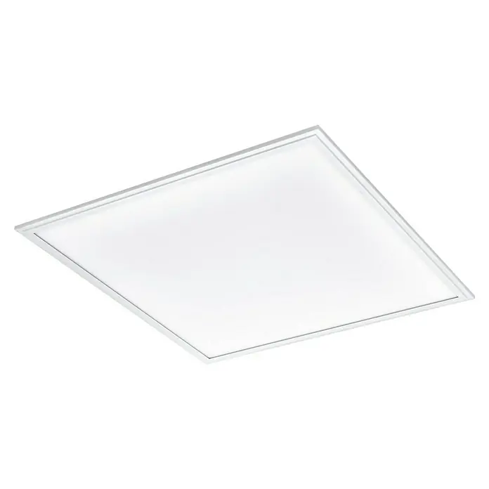 Eglo LED-Deckenleuchte Salobrena-Z - L x B x H: 59,5 x 59,5 x 50 mm, Weiß, Kunststoff - Nahaufnahme einer modernen, quadratischen LED-Deckenleuchte mit schlankem, weißem Rahmen, ideal für Büros oder Wohnräume.