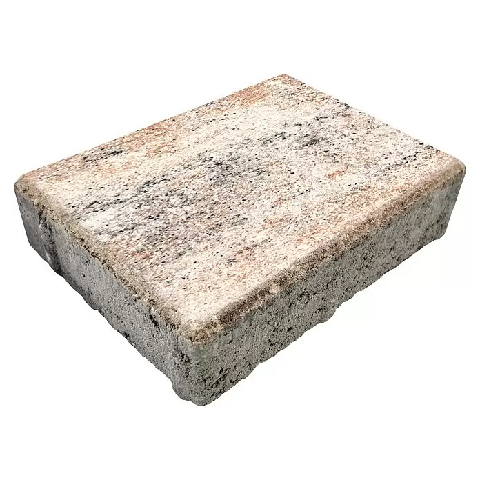 Diephaus Pflasterstein Pomona - Muschelkalk, 20 x 15 x 5 cm, Rechteckig - Gefleckter braun-beiger Pflasterstein mit einer rauen, grauen Betonseite.
