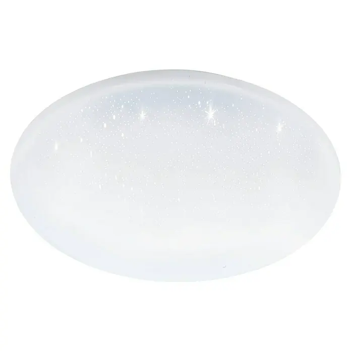 Eglo connect.z LED-Deckenleuchte rund TOTARI-Z - 4,8 W, Warmweiß, Weiß, Ø x H: 380 cm x 70 mm, Dimmbar, IP44 - Eine Nahaufnahme einer weißen runden Deckenleuchte mit funkelnden Akzenten und sanfter Beleuchtung.
