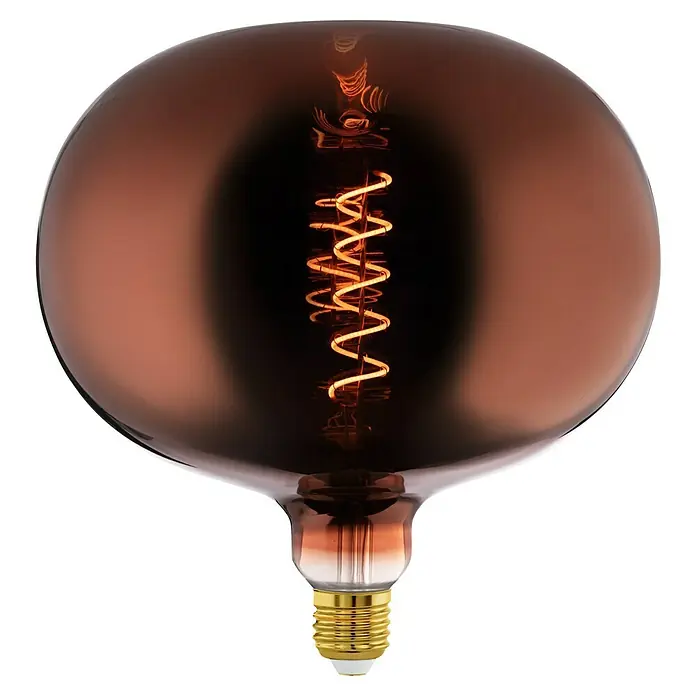 Eglo LED-Lampe Apple - E27, Dimmbar, Warmweiß, 40 lm, 4 W, Farbe: Kupfer - Dieses Bild zeigt eine dekorative, große Glühbirne mit einem warmen, gewundenen Filament in einem getönten Glaskolben.
