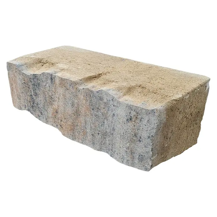 Diephaus Mauerstein Victorville - L x B x H: 40 x 20 x 10 cm, Muschelkalk, Beton - Nahaufnahme eines einzelnen Pflastersteins mit rauer Oberfläche in verschiedenen Grautönen.