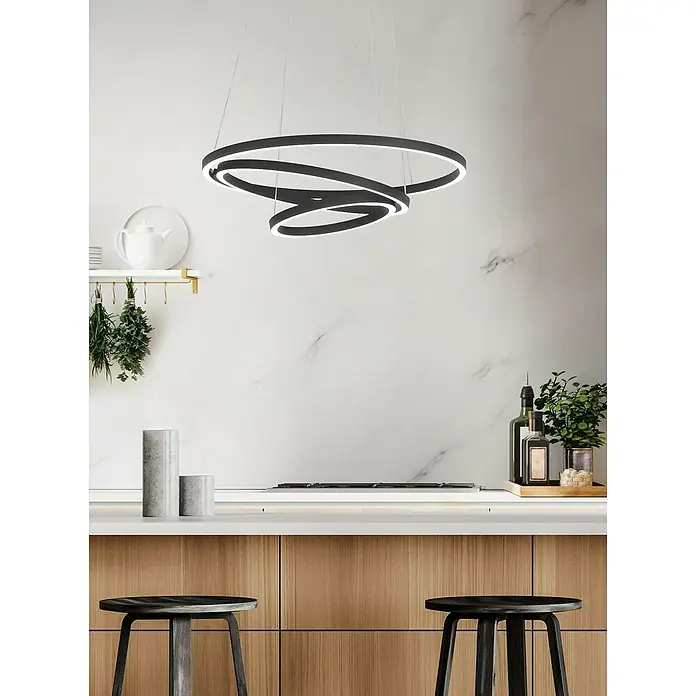 Eglo LED-Pendelleuchte rund Lobinero-Z - Ø x H: 58 x 110 cm, Kaltweiß - Moderne Deckenleuchte mit drei ineinander verschlungenen Ringen. Die Lampe sorgt für eine stilvolle Beleuchtung in jedem Raum.