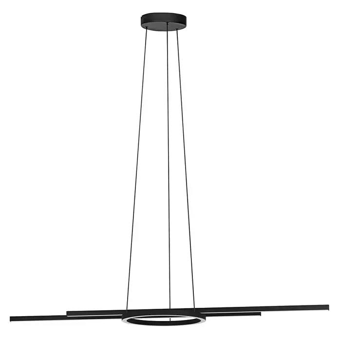 Eglo LED-Pendelleuchte Zillerio-Z - L x B x H: 1.160 x 300 x 1.100 mm, Dimmbar - Schwarze, moderne LED-Hängeleuchte mit linearen und kreisförmigen Elementen, die ein elegantes Lichtdesign erzeugt.