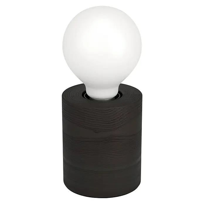 Eglo Lámpara de sobremesa Moderno foco de techo - E27, 85 x 100 mm, Sin bombillas - Elegante lámpara de mesa con base cilíndrica de madera negra y una bombilla grande, redonda y blanca para iluminación ambiental.