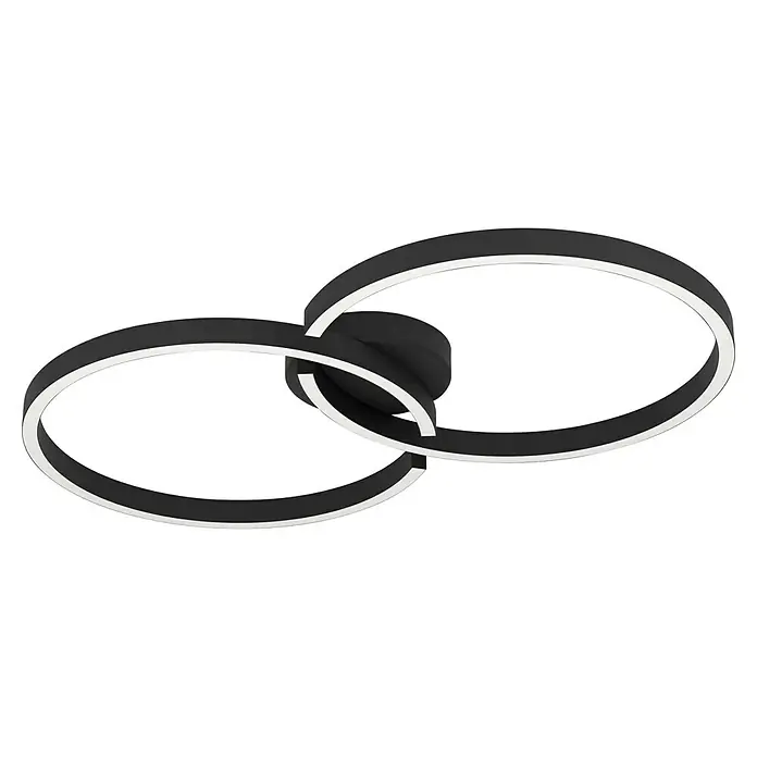 Eglo LED-Deckenleuchte Amandolo - 19,5 W, L x B x H: 67 x 38 x 6,5 cm, Schwarz, RGB - Moderne LED-Deckenleuchte mit zwei ineinandergreifenden schwarzen Ringen und integrierten weißen LED-Streifen für eine stilvolle Beleuchtung.