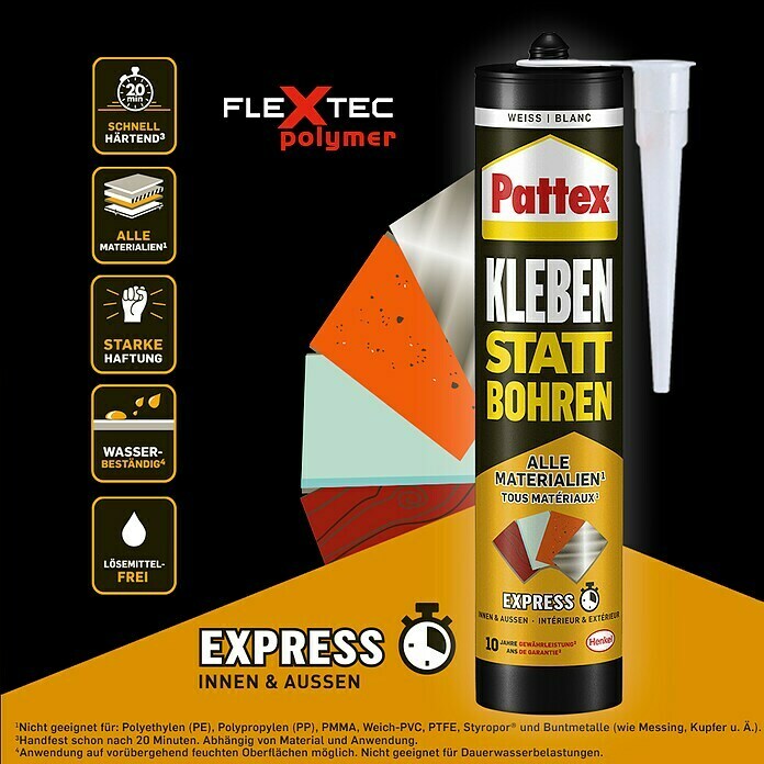 Pattex Montagekleber Kleben statt Bohren Express (390 g, Kartusche,  Lösemittelfrei) | BAUHAUS
