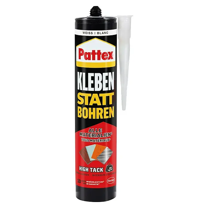 Pattex Montagekleber Kleben statt Bohren High Tack - 440 g, Lösemittelfrei - Produktbild einer Pattex Kleben statt Bohren Kartusche, ideal zum Kleben verschiedener Materialien ohne Bohren.