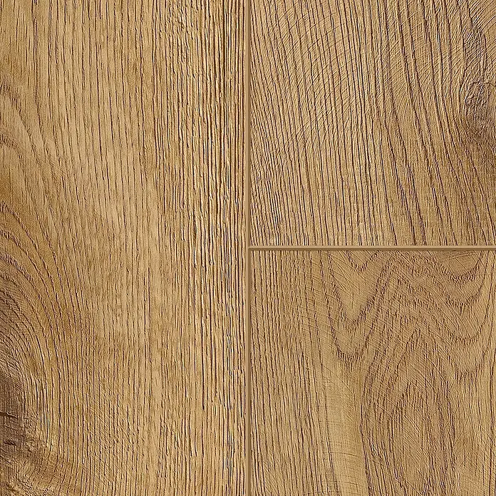 Classen Laminat 731-4 - White Oak, Landhausdiele, 1.286 x 194 x 7 mm - Nahaufnahme von hellem Laminatboden mit Holzmaserung.