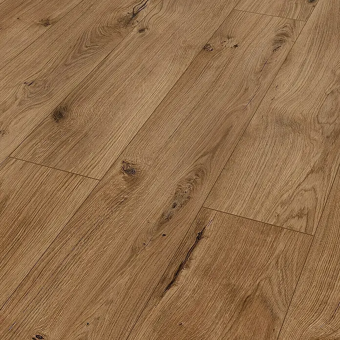 Classen Laminat 831-4 - Oak Rustic dark, Landhausdiele, 1.286 x 194 x 8 mm - Nahaufnahme von Holzboden mit natürlicher Maserung und warmen Farbtönen. Perfekt für stilvolle Innenräume.