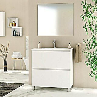Conjunto de mueble de baño Late (80 cm, Blanco, Mate)