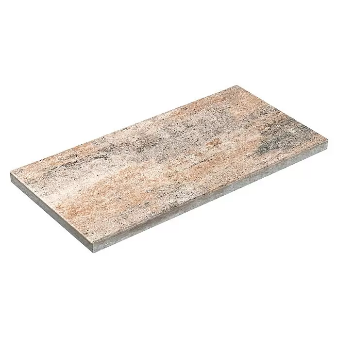 Diephaus Terrassenplatte Vallejo - 80 x 40 x 4 cm, Muschelkalk, Beton - Rechteckige beige und braune Granitfliese mit schwarzen Sprenkeln und texturierter Oberfläche.