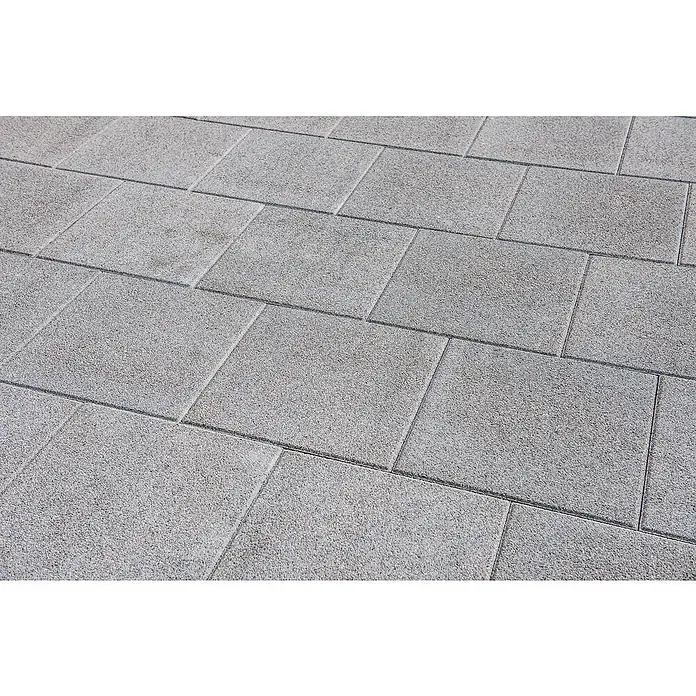 Diephaus Terrassenplatte Phoenix - 40 x 40 x 4 cm, Quarzanthrazit, Beton - Graue Pflastersteine im Detail, die ein regelmäßiges Muster auf einer ebenen Fläche bilden. Ideal für Außenbereiche und Gehwege.