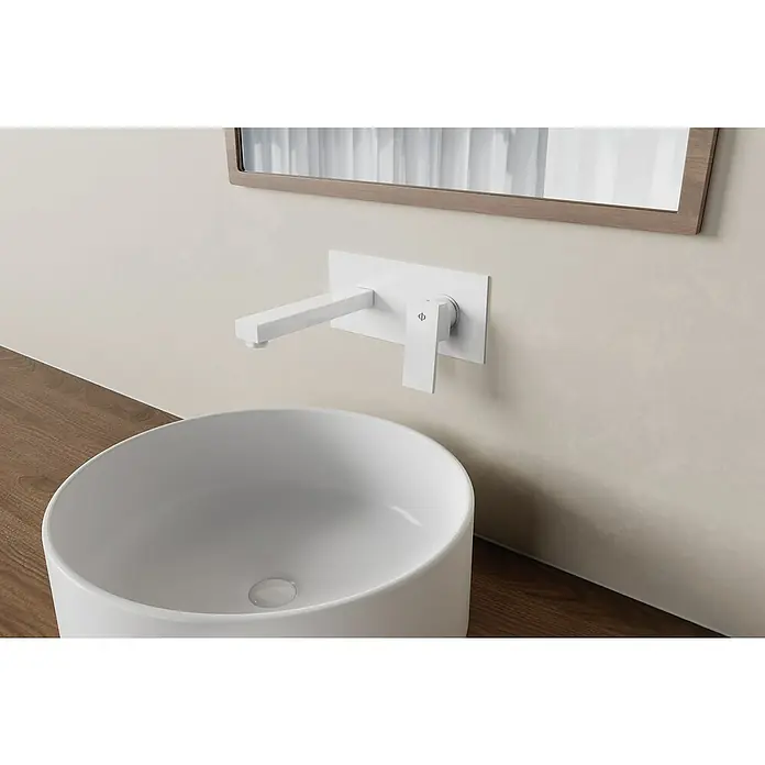 IO Orion Grifo de lavabo - Blanco - Elegante lavabo con grifo de pared.