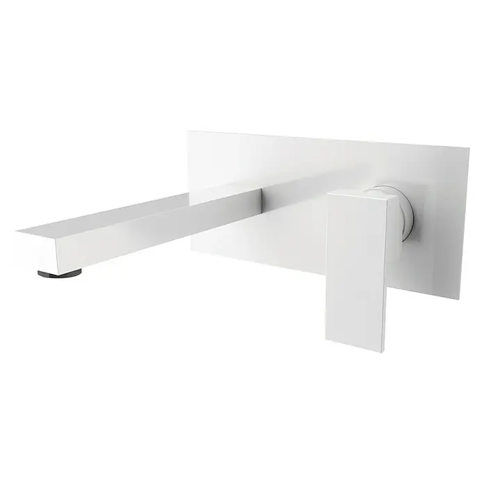 IO Orion Grifo de lavabo - Cromo - Grifo de pared blanco moderno para baño con diseño minimalista y formas rectangulares. Ideal para diseños de baño contemporáneos.