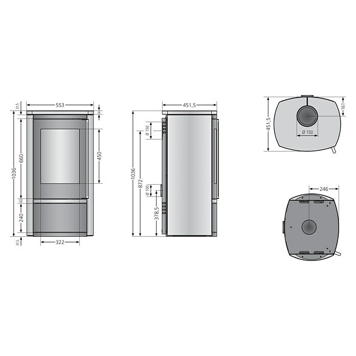 Justus Kaminofen Reno R (6 kW, Raumheizvermögen: 124 m³, Verkleidung: Speckstein, Gussgrau)