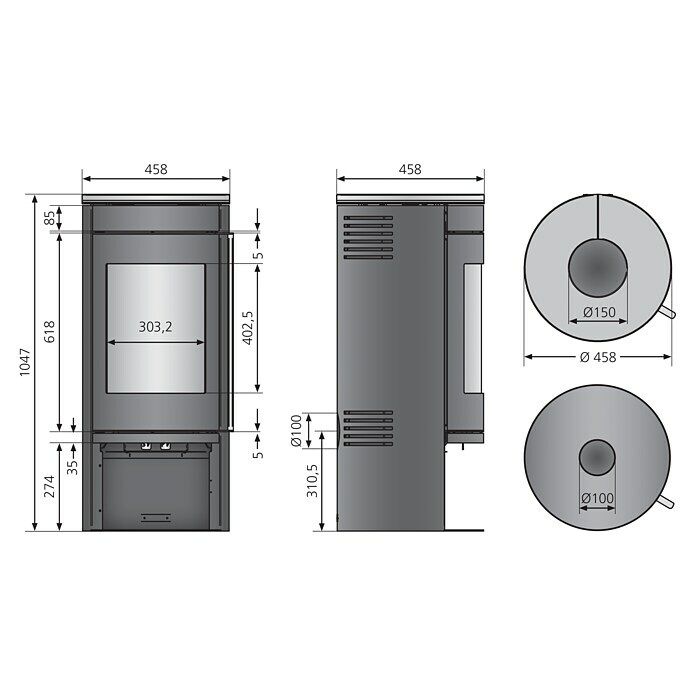 Justus Kaminofen Mino 2.0 (5 kW, Raumheizvermögen: 88 m³, Material Abdeckung: Keramik, Schwarz/Bordeaux)