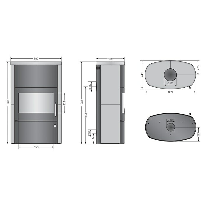 Justus Kaminofen Agero W+ (7 kW, Raumheizvermögen: 144 m³, Verkleidung: Speckstein, Schwarz)