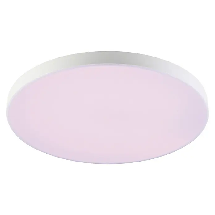 Eglo LED-Panel Turcona-Z - 22,4 W, L x B x H: 45 x 45 x 7,5 cm, Weiß, RGB - Eine Nahaufnahme einer runden, weißen LED-Deckenleuchte mit einem sanften, diffusen Licht, ideal für moderne Innenräume.