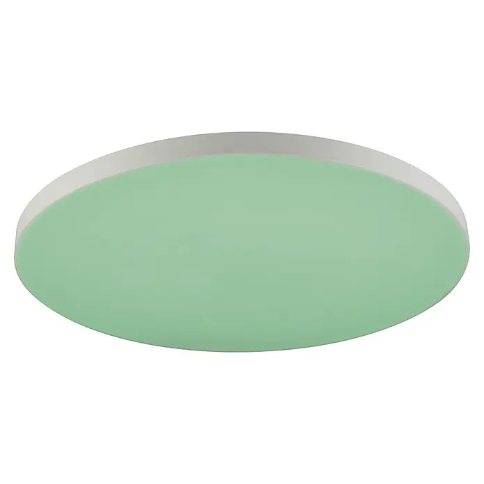 Eglo LED-Panel Turcona-Z - 34,2 W, L x B x H: 60 x 60 x 7,5 cm, Weiß, RGB - Nahaufnahme einer runden, grünen Deckenleuchte mit einem schlichten, weißen Rahmen, ideal für moderne Innenräume.