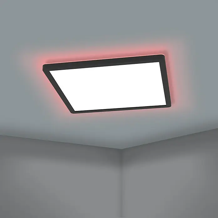 Eglo connect.z LED-Panel ROVITO-Z - 16,5 W, L x B x H: 42 x 42 x 2,5 cm, Schwarz, RGB - Deckenleuchte mit indirekter Beleuchtung in Rot für ein stimmungsvolles Ambiente im Raum. Moderne Beleuchtungslösung für jeden Raum.