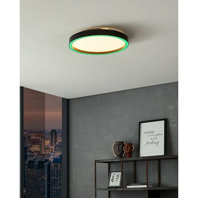 Eglo connect.z LED-Deckenleuchte MONTEMORELOS - 17,8 W, 2.150 lm, Lichtfarbe: RGB - Moderne Deckenleuchte mit schwarzem Rand und grünem Akzent, die jedem Raum eine stilvolle Note verleiht.