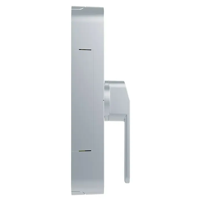 Abus Funk-Türschlossantrieb Wintecto one FCA4100 S - Geeignet für: Fenster, Silber, Bedienung: Über App - Seitenansicht eines Handtuchwärmers in Silber, der Funktionalität und modernes Design in einem Badezimmer vereint.