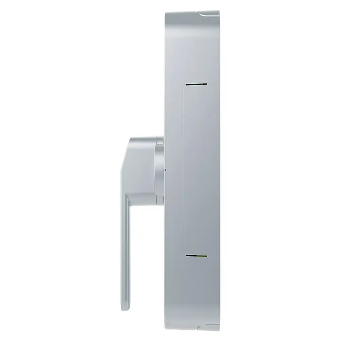 Abus Funk-Türschlossantrieb Wintecto one FCA4100 S - Geeignet für: Fenster, Silber, Bedienung: Über App - Detailaufnahme einer weißen Türarmatur mit elegantem Hebel, perfekt für moderne Innenräume und ein stilvolles Zuhause.