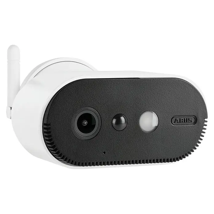 Abus Akku-Überwachungskamera PPIC91520 W PRO - Weiß - Abus Überwachungskamera für den Außenbereich. Kompakte Bauform mit Antenne, schwarzer Gerätefront und Abus Logo.