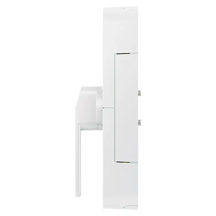 Abus Funk-Türschlossantrieb Wintecto one FCA4100 W - Geeignet für: Fenster, Weiß, Bedienung: Über App - Seitenansicht eines weißen Gehäuses mit Griff und zwei Anschlüssen. Das Gehäuse wirkt modern und schlicht.