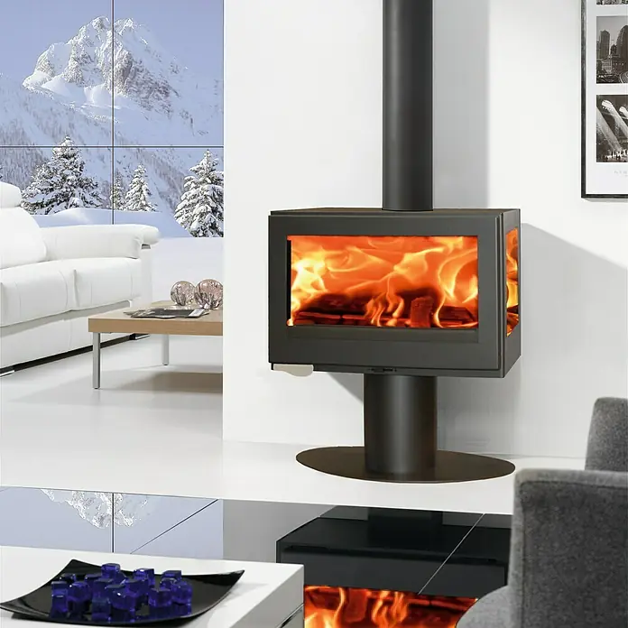 Panadero Estufa de leña Mistral 3V - 7,2 kW, Volumen de calefacción: 250 m³, Antracita - Estufa de leña moderna con acabado negro elegante y llamas crepitantes, ideal para ambientes acogedores y días fríos de invierno.