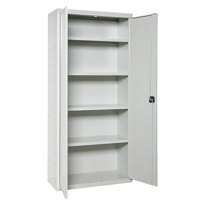 Simonrack Simonlocker Armario multiusos metálico Multi Professional - L x An x Al: 40 x 100 x 180 cm, Número de puertas: 2 ud., Gris - Vista de un armario metálico gris con puertas abiertas y estantes vacíos, ideal para oficina o taller.