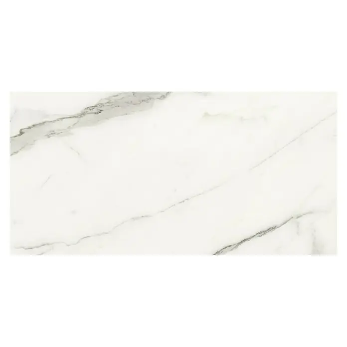 Feinsteinzeugfliese Torino Bianco - 60 x 120 cm, Weiß/Grau, Glänzend - Glänzend weiße Fliesen mit zarten grauen Marmorierungen, ideal für elegante Innenräume. Die Fliese verleiht jedem Raum ein luxuriöses Ambiente.
