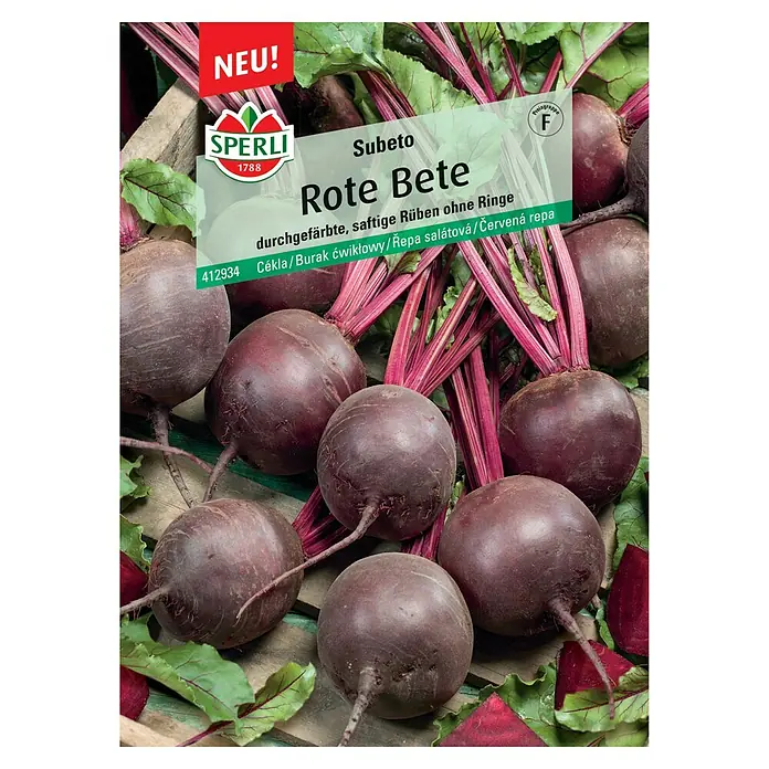 Sperli Gemüsesamen Rote Bete - Beta vulgaris, Saatzeit: April, Erntezeit: Juli - Rote Bete "Subeto" von Sperli: Eine Packung Saatgut für tiefrote, saftige Rüben ohne Ringe, ideal für den Anbau im eigenen Garten.