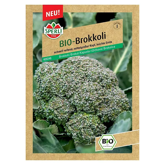 Sperli Gemüsesamen BIO Brokkoli - Brassica oleracea, Saatzeit: März, Erntezeit: Juni - Samenkatalog für Bio-Brokkoli von Sperli, ideal für den Anbau von schnell reifendem, mittelgroßem Brokkoli im eigenen Garten.