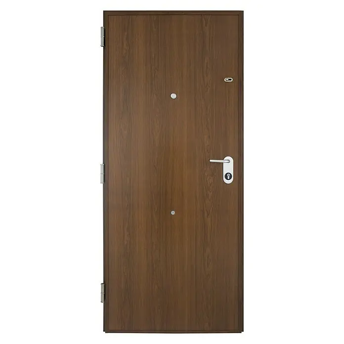 SegureStil Puerta de entrada exterior VH500 Serie V - 90 x 207 cm, Izquierda, Nogal, Acorazada - Puerta de seguridad marrón con mirilla, manija y cerradura.