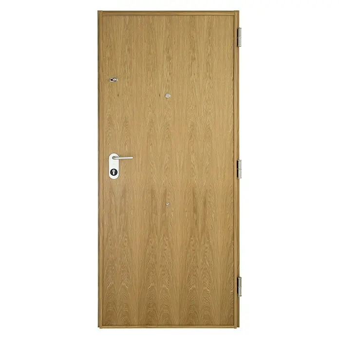 SegureStil Puerta de entrada interior S105 Serie V - 90 x 206 cm, Derecha, Roble claro, Acorazada - Una puerta de madera moderna con manija, ojo de cerradura y múltiples mirillas para mayor seguridad y una entrada elegante.