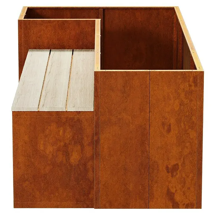 Palatino Hochbeet Urbank - 100 x 200 x 70 cm, Cortenstahl, Rostbraun - Modernes Cortenstahl-Hochbeet mit Holzauflage, ideal für Garten oder Terrasse. Rostoptik verleiht einen rustikalen Charme.