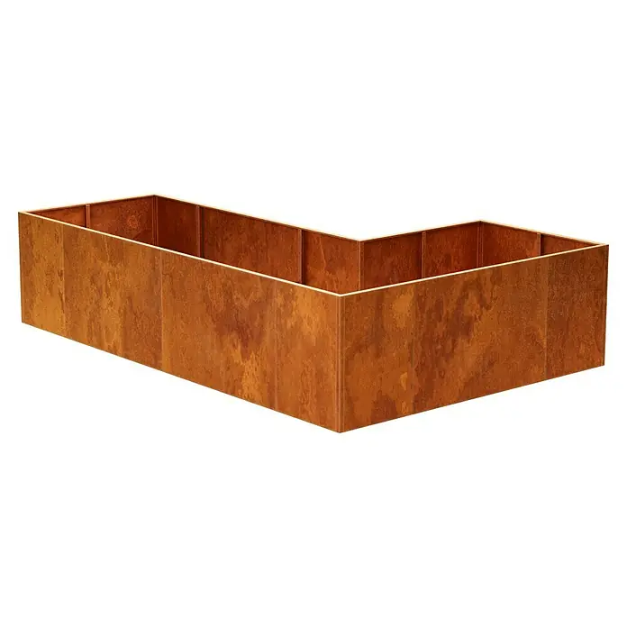 Palatino Hochbeet Urban L - 300 x 200 x 70 cm, Cortenstahl, Rostbraun - Rostfarbener Pflanzkasten in L-Form.