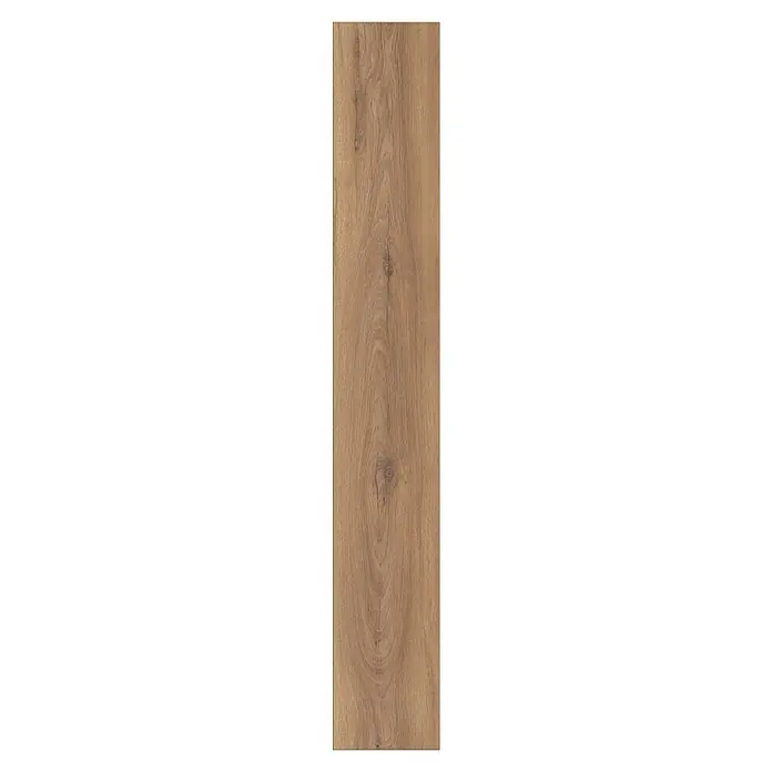 Laminado Roble Firebrand - 1.285 x 192 x 7 mm, Roble Firebrand, AC5 - Primer plano de una sola tabla de madera de roble, que muestra un patrón de vetas único que resalta la belleza natural de la madera.