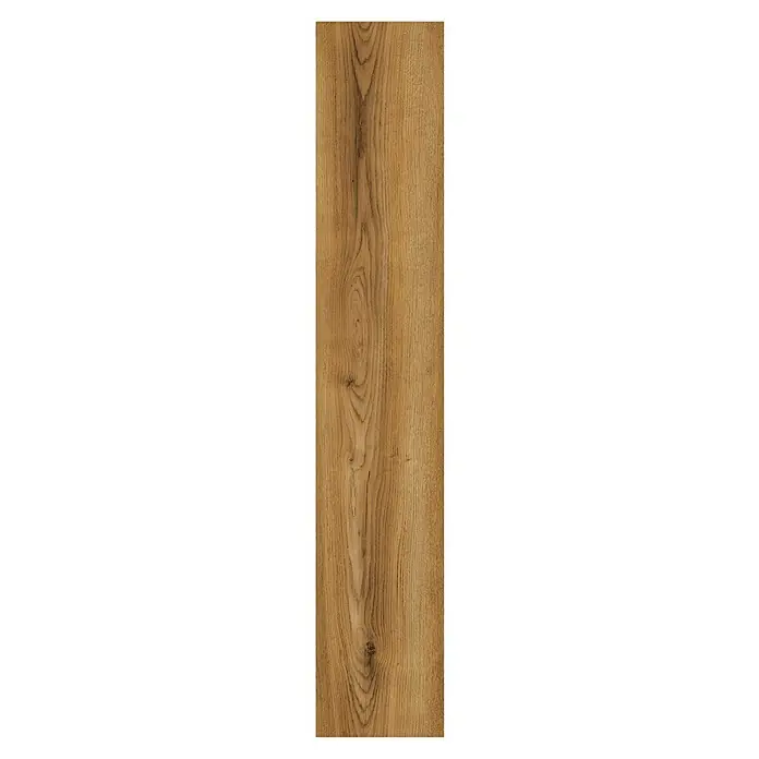 Krono Original Laminat Organic Veneer Parquet - Oak Schönbrunn, Landhausdiele, 1.383 x 244 x 8,5 mm - Nahaufnahme einer einzelnen Holzplanke mit Maserung in warmen Brauntönen. Ideal als Hintergrund oder zur Darstellung von Holzprodukten.