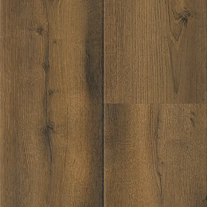 Krono Original Laminat Organic Veneer Parquet - Oak Roast, Landhausdiele, 1.383 x 244 x 8,5 mm - Nahaufnahme eines Paneels aus dunklem Laminatboden mit natürlicher Holzmaserung und Textur.