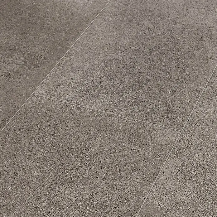 Classen Laminatmuster Visiogrande - 300 x 282 x 8 mm, Fliesenoptik, Concrete grey - Bild von Bodenfliesen in Betonoptik. Die Fliesen haben eine raue Oberfläche und sind in einem Grauton gehalten.
