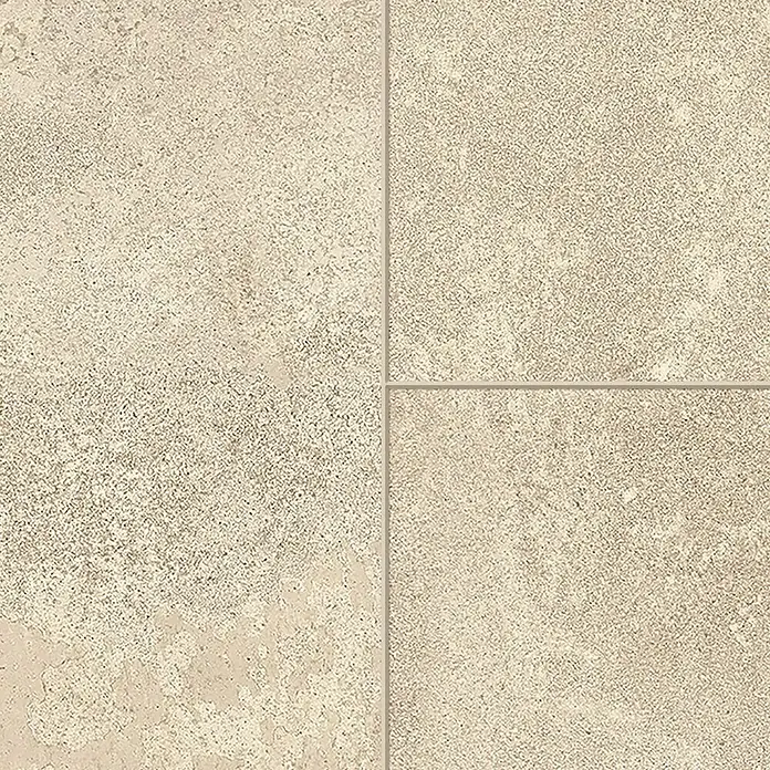 Classen Laminat Visiogrande - Sand beige, 604 x 280 x 8 mm - Nahaufnahme von beigefarbenen Keramikfliesen mit einer leicht strukturierten Oberfläche und hellen Fugen, ideal für Boden- oder Wandbeläge.