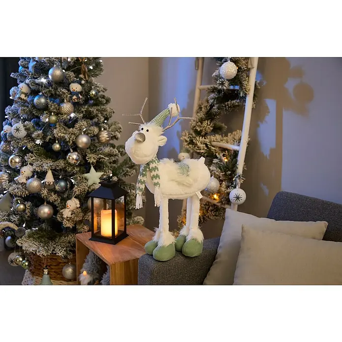 Figura decorativa Alce Gunnar - L x An x Al: 31 x 27 x 56 cm, Textil - Escena navideña festiva con un adorable reno de peluche, perfecto para añadir alegría navideña a cualquier habitación.