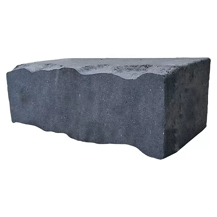 Diephaus Mauerstein Victorville - L x B x H: 40 x 20 x 10 cm, Basalt, Beton - Dunkelgrauer Betonrandstein mit rauer Textur und wellenförmiger Oberkante.
