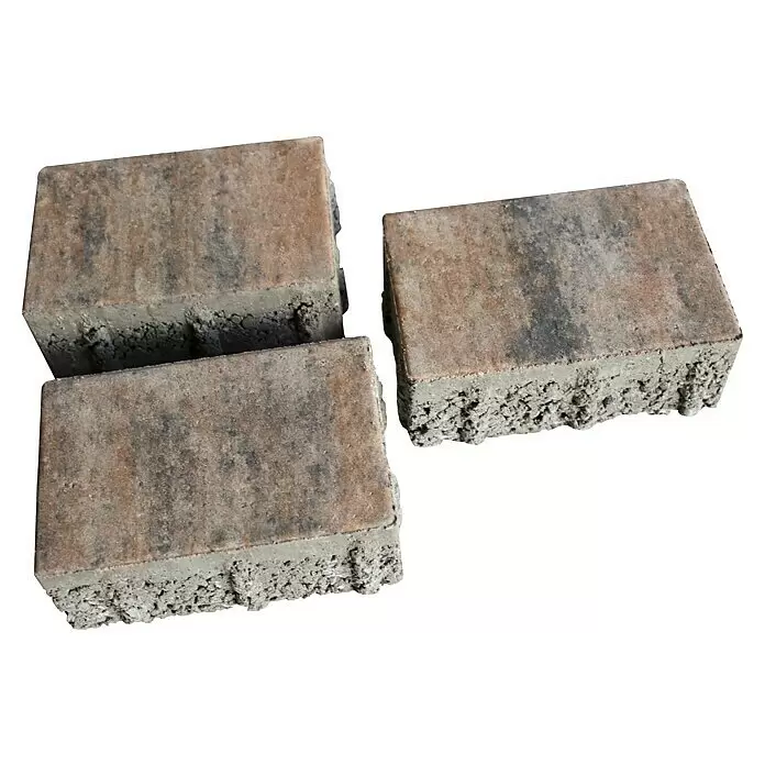 Diephaus Pflasterstein Caracas - Muschelkalk, 21 x 21 x 8 cm, Quadratisch - Drei melierte grau-braune Betonpflastersteine für den Außenbereich.